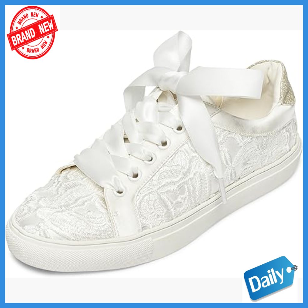 Ivory Lace Wedding Sneakers Bridal Flats Rhinestone Embellished Customizable